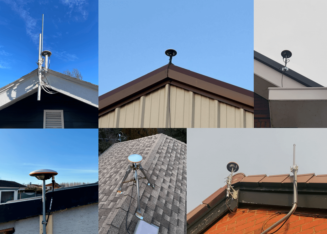 A collection of images showing GEODNET antenna installations as provided by community members