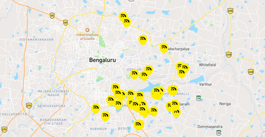 Screenshot of the Dabba coverage map in Bengaluru, India