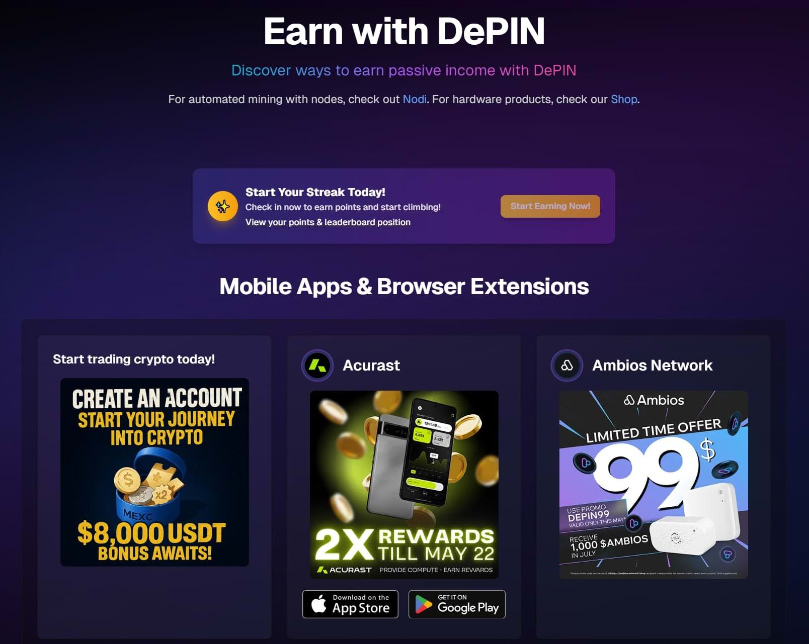Explore DePIN Hub Earn! & turn your curiosity to rewards!